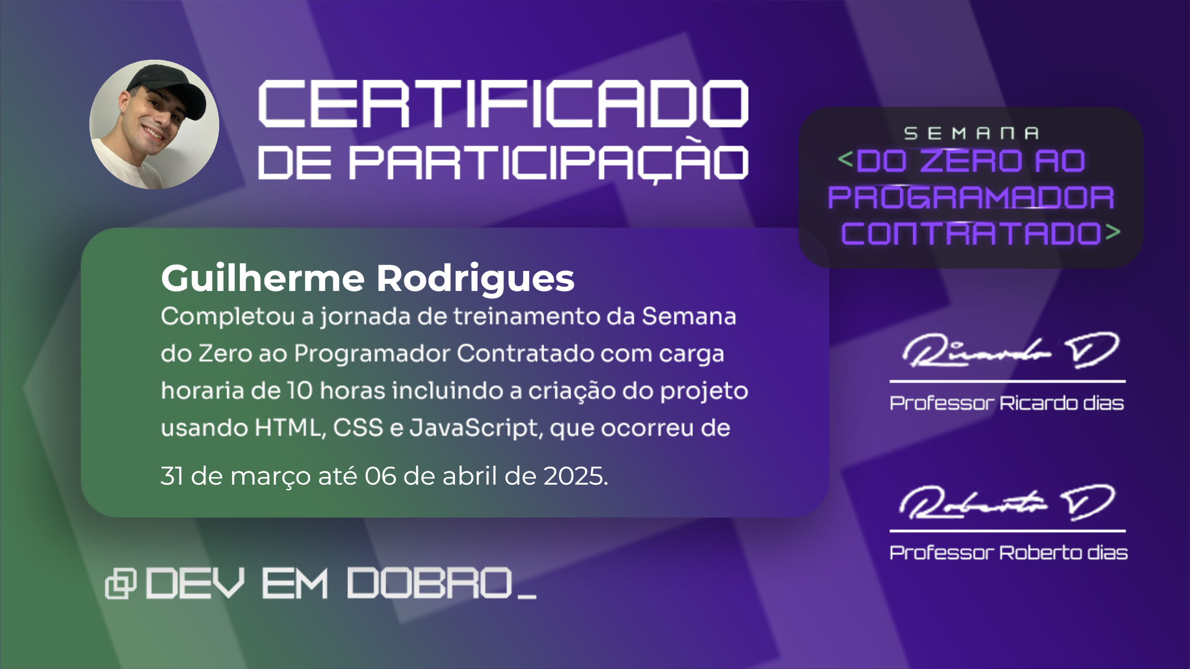 Certificado de Participação do Projeto Web